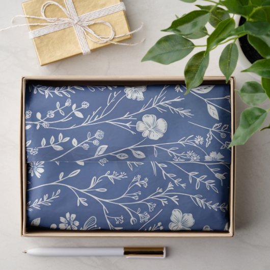 Blauw-witte Chinoiserie Wildflower Tissuepapier (Geschenk)