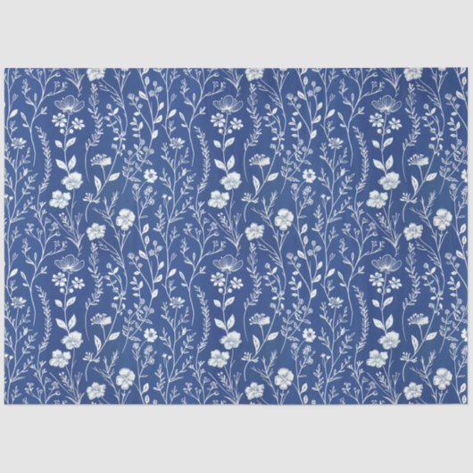 Blauw-witte Chinoiserie Wildflower Tissuepapier (Voorkant)