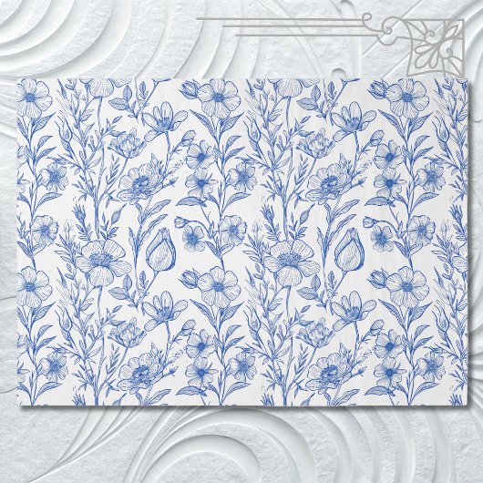 Blauw-witte Chinoiserie Wildflower Tissuepapier