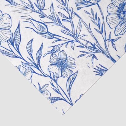 Blauw-witte Chinoiserie Wildflower Tissuepapier (Detail)