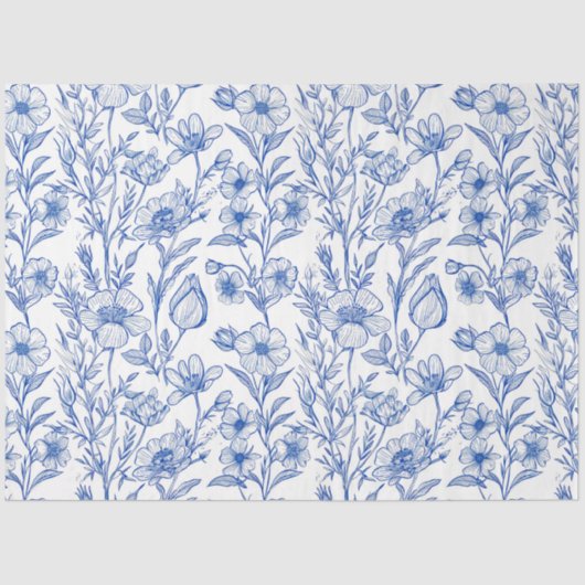 Blauw-witte Chinoiserie Wildflower Tissuepapier (Voorkant)