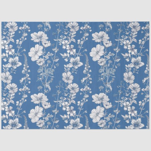 Blauw-witte Chinoiserie Wildflower Tissuepapier (Voorkant)