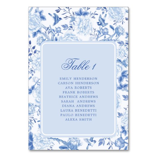 Blauw Witte Chinoiserie Zitplaatskaart Tafelnummer (Voorkant)