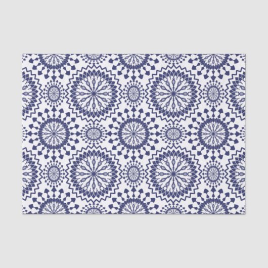 Blauw Witte Cirkelpatroon Tissuepapier (Voorkant)