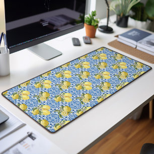 Blauw Witte Citroen Tegel Mediterraan Patroon Bureaumat