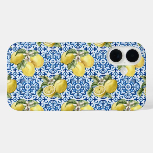 Blauw Witte Citroen Tegel Mediterraan Patroon Case-Mate iPhone Case (Achterkant (horizontaal))