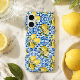 Blauw Witte Citroen Tegel Mediterraan Patroon iPhone 16 Hoesje