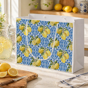 Blauw Witte Citroen Tegel Mediterraan Patroon Groot Cadeauzakje