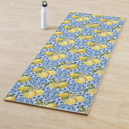 Blauw Witte Citroen Tegel Mediterraan Patroon Yogamat