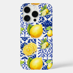 Blauw Witte Citroen Tegelpatroon Mediterraan Citru iPhone 16 Pro Hoesje