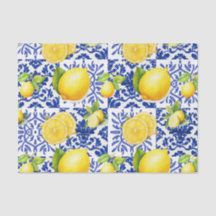 Blauw Witte Citroen Tegelpatroon Mediterraan Citru