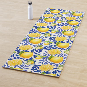 Blauw Witte Citroen Tegelpatroon Mediterraan Citru Yogamat