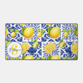 Blauw Witte Citroen Tegelpatroon Monogram Naam Cit Bureaumat (Voorkant)