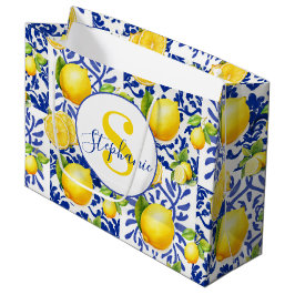 Blauw Witte Citroen Tegelpatroon Monogram Naam Cit Groot Cadeauzakje