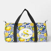 Blauw Witte Citroen Tegelpatroon Monogram Naam Cit Plunjezak (Voorkant)