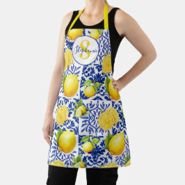 Blauw Witte Citroen Tegelpatroon Monogram Naam Cit Schort