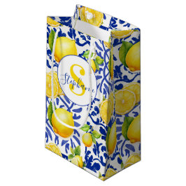 Blauw Witte Citroen Tegelpatroon Naam Monogram Cit Klein Cadeauzakje