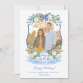 Blauw-witte citrus ons eerste kerst Afbeelding Feestdagenkaart (Voorkant)