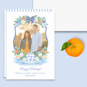 Blauw-witte citrus ons eerste kerst Afbeelding Feestdagenkaart