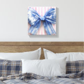 Blauw & Witte Coquette Strik op Roze Strepen Canvas Afdruk (Insitu (Slaapkamer))