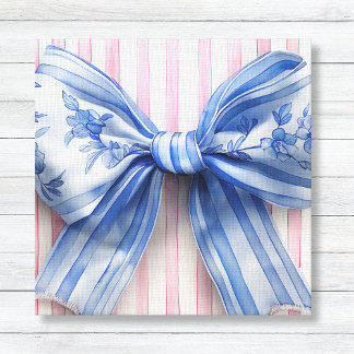 Blauw & Witte Coquette Strik op Roze Strepen Canvas Afdruk