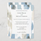 Blauw Witte Crème Abstracte Trouw Kaart (Voorkant / Achterkant)