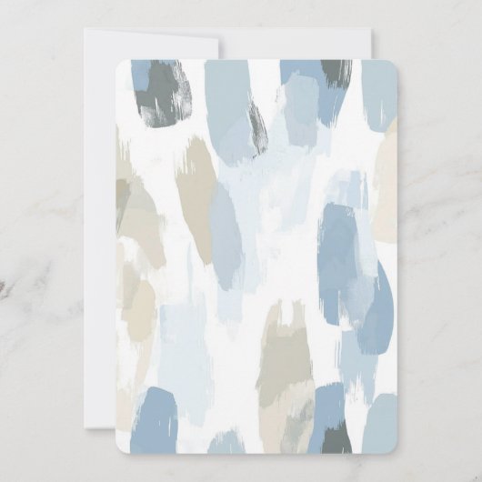 Blauw Witte Crème Abstracte Trouw Kaart (Achterkant)