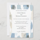 Blauw Witte Crème Abstracte Trouw Kaart (Voorkant)