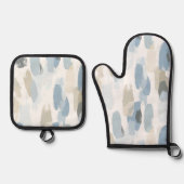 Blauw Witte Crème Abstracte Trouw Ovenwant & Pannenlap Set (Voorkant)