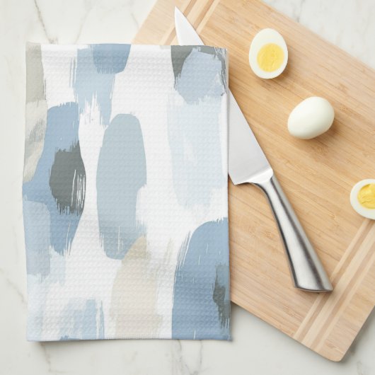 Blauw Witte Crème Abstracte Trouw Theedoek (Quarter Fold)