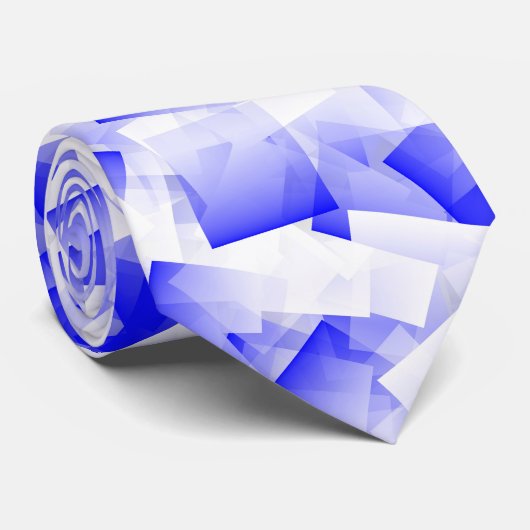 Blauw Witte Cubisme Abstract Patroon Stropdas (Opgerold)