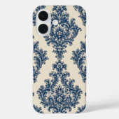 Blauw & Witte Damast Case-Mate iPhone Case (Achterkant)
