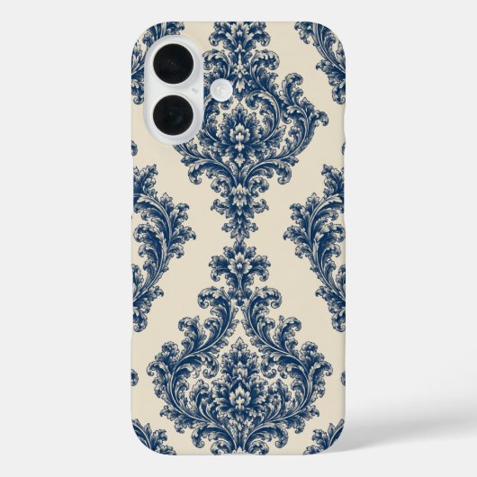 Blauw & Witte Damast Case-Mate iPhone Case (Achterkant)