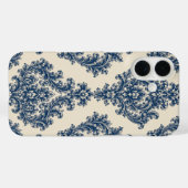 Blauw & Witte Damast Case-Mate iPhone Case (Achterkant (horizontaal))