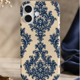 Blauw & Witte Damast iPhone 16 Hoesje