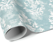 Blauw-witte damast met een bloemmotief cadeaupapier (Rol Hoek)