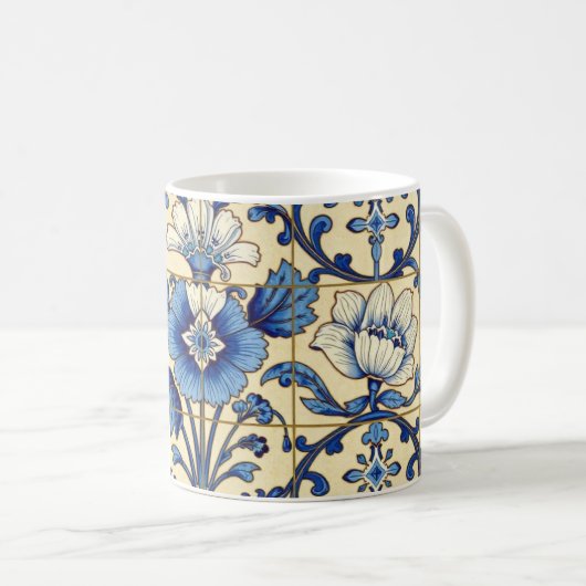 Blauw-witte decoratieve Tegel Koffiemok (Voorkant rechts)