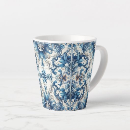 Blauw-witte decoratieve Tegel Latte Mok (Rechterhoek)