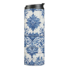 Blauw-witte decoratieve Tegel Thermosbeker