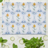 Blauw Witte Delft Tulp Nep Tegel Keukenhanddoek (Gevouwen)