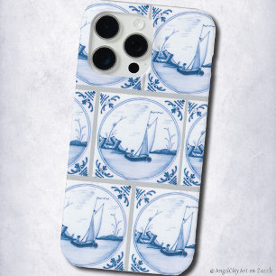 Blauw Witte Delft Zeilboten Neptegelpatroon iPhone 15 Pro Max Hoesje