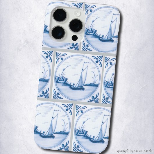Blauw Witte Delft Zeilboten Neptegelpatroon Case-Mate iPhone Case