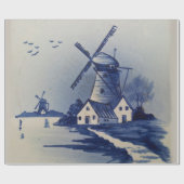 Blauw Witte Delfts Oude Molen Cadeaupapier (Vlak)
