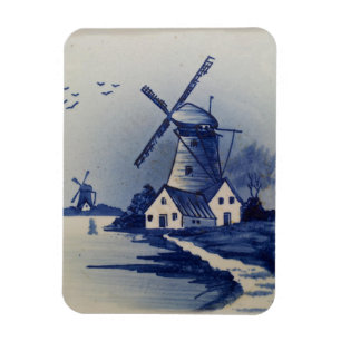 Blauw Witte Delfts Oude Molen Magneet
