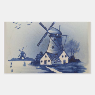 Blauw Witte Delfts Oude Molen Rechthoekige Sticker