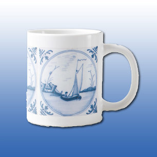 Blauw Witte Delfts Zeilboot Grote Koffiekop