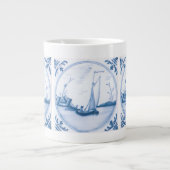Blauw Witte Delfts Zeilboot Grote Koffiekop (Voorkant)