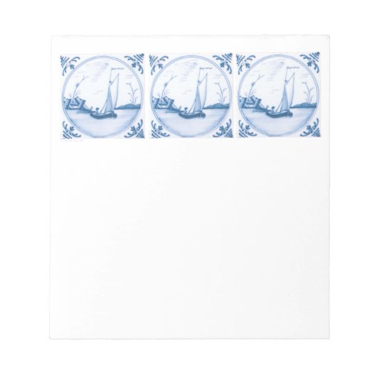 Blauw Witte Delfts Zeilboot Notitieblok (Voorkant)