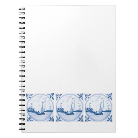 Blauw Witte Delfts Zeilboot Notitieboek (Voorkant)