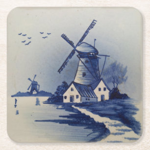 Blauw Witte Delftsblauw Windmolen Kartonnen Onderzetters